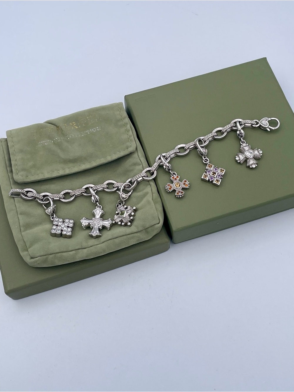 Judith Ripka Sterling Silver 925 Gemstone Maltese Cross Charm Bracelet Thailand - Picture 13 of 14